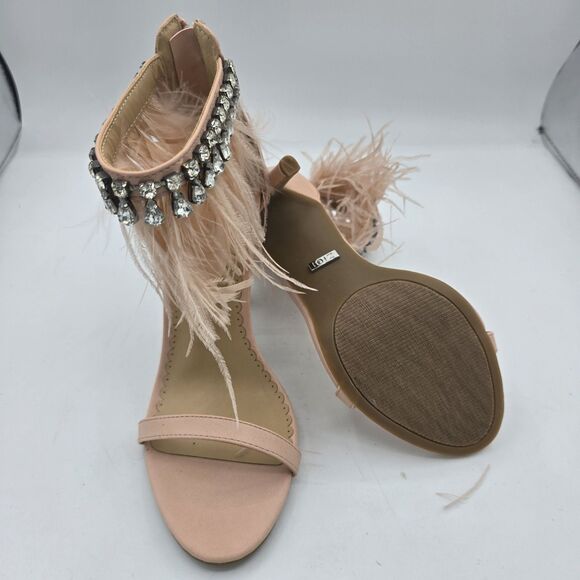 Zigi Soho Women Brynlea Feather Jeweled Open Toe Heels Sandal Size 7.5 Pink NEW - Picture 8 of 8